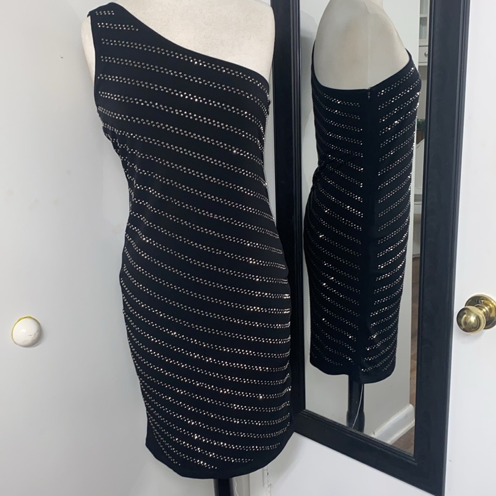 PHILOSOPHY DRESSES STUDDED Asymmetrical One Shoulder Bodycon Cocktail Dress SZ M